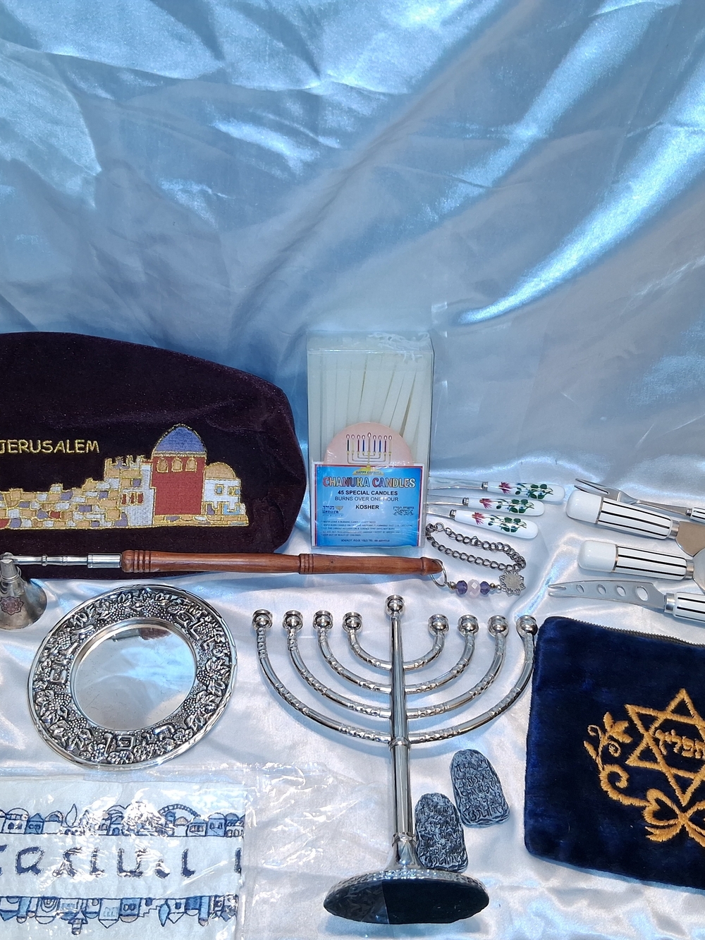Jerusalem Lot Vintage Stuff Veey Cool Set . Candelabra . Holy Land Bag Hat Etc